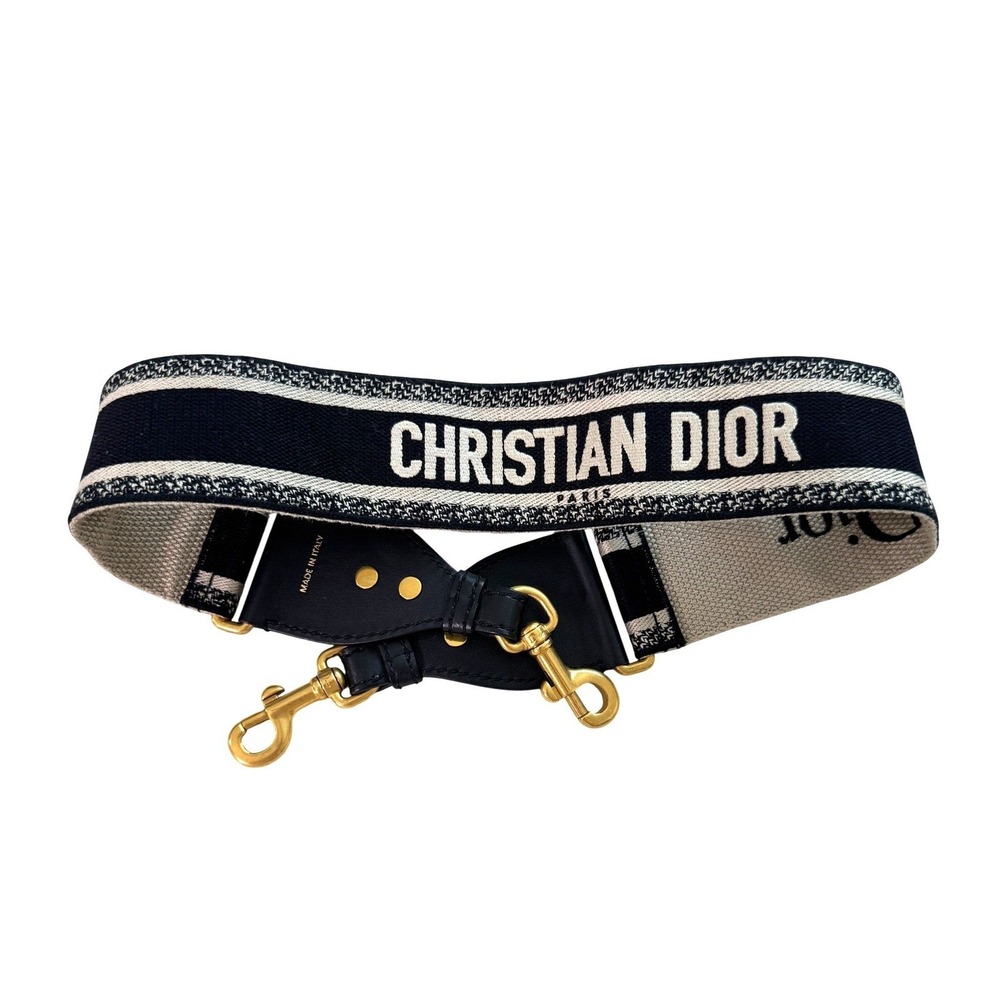 CHRISTIAN DIOR Embroidered Canvas Bag Strap Black & Tan‎ Logo Gold Hardware NIB